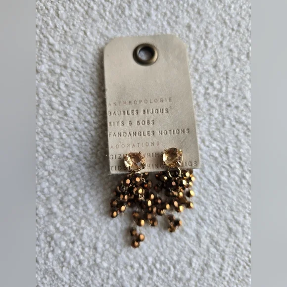 Anthropologie, Waterfall Beaded Drop Earrings, Taupe Brown -NWT!! - Picture 7 of 9